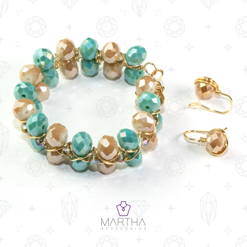 Juego de pulsera de alambre turquesa y blanca